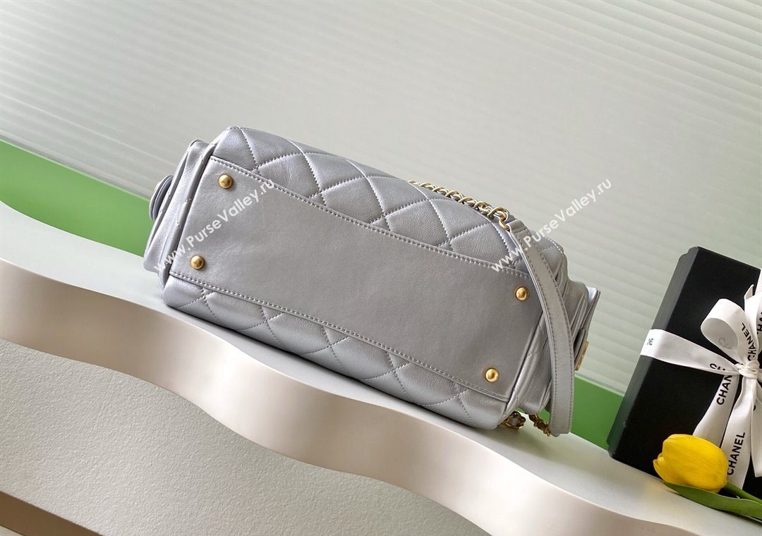 Chanel Calfskin Leather Bowling Bag Silver 2025 AS5791 (yezi-251127017)