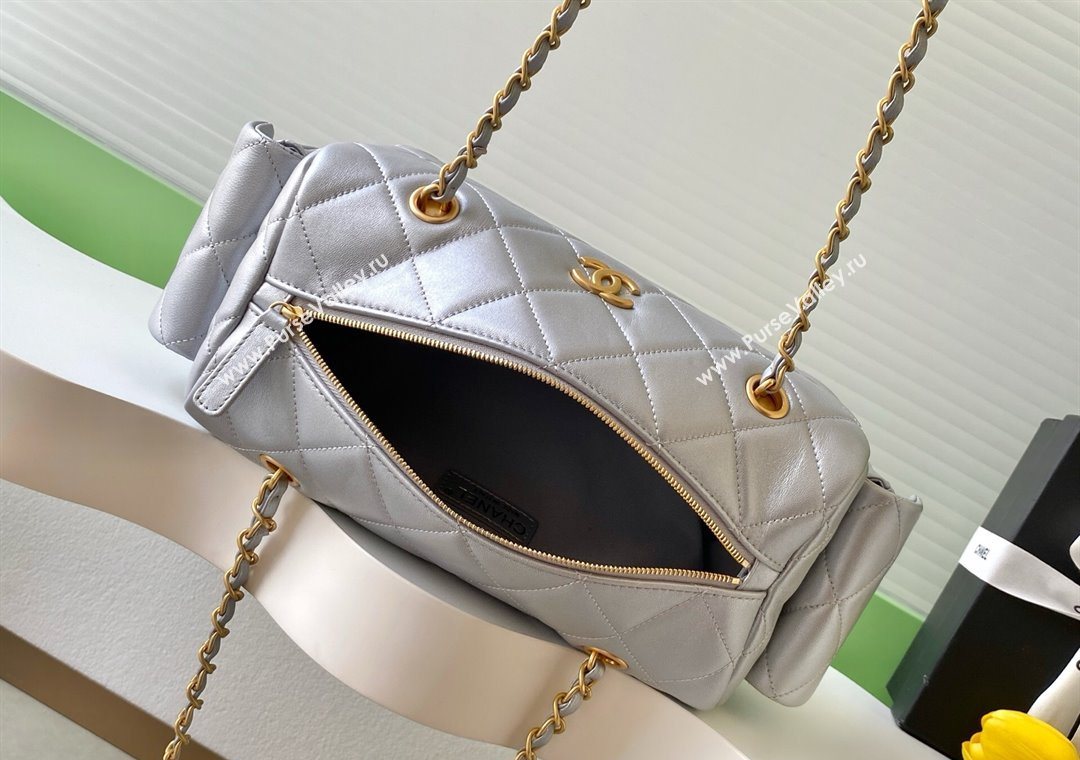 Chanel Calfskin Leather Bowling Bag Silver 2025 AS5791 (yezi-251127017)