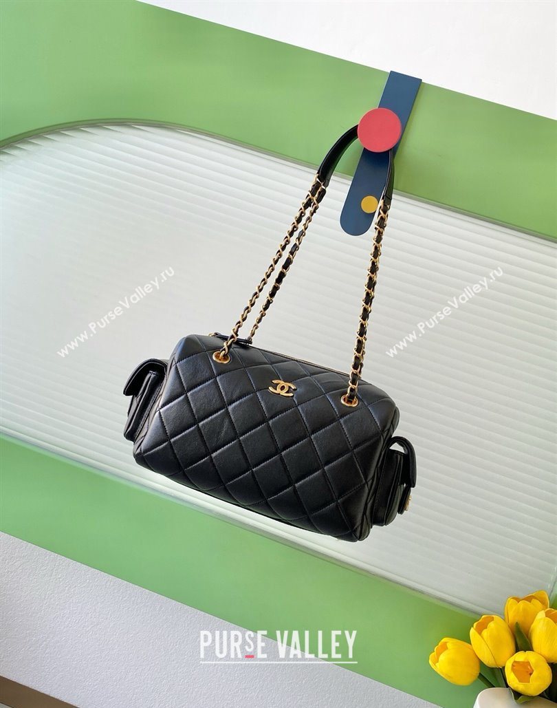 Chanel Calfskin Leather Bowling Bag Black 2025 AS5791 (yezi-251127018)
