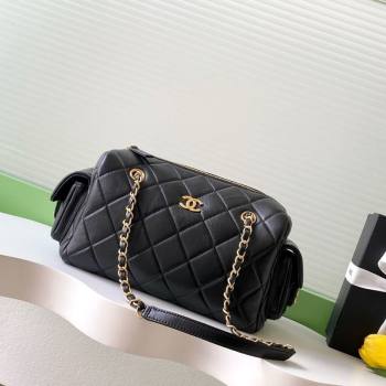 Chanel Calfskin Leather Bowling Bag Black 2025 AS5791 (yezi-251127018)