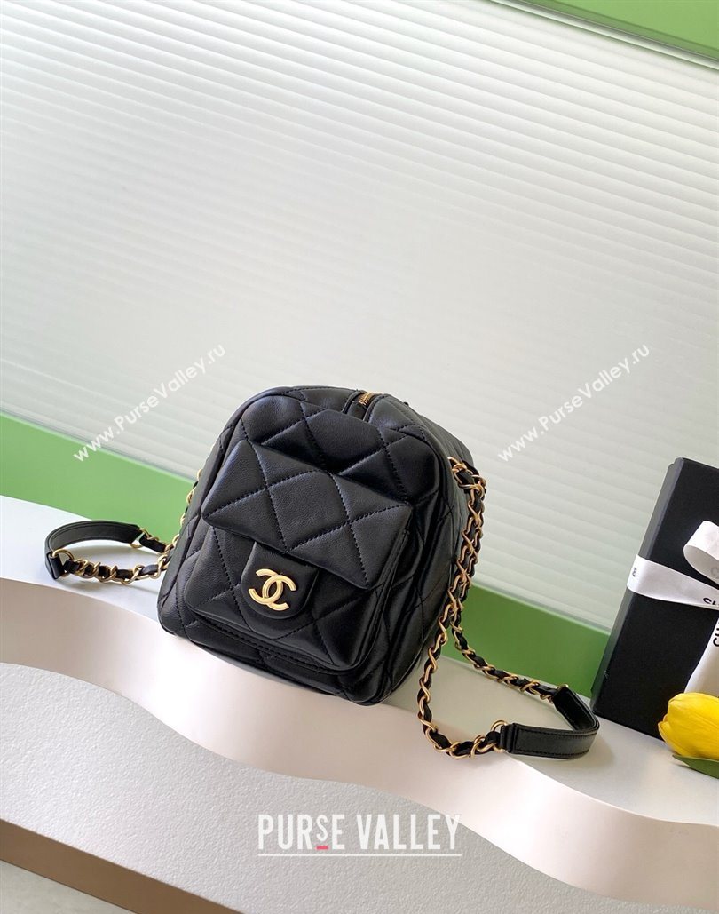 Chanel Calfskin Leather Bowling Bag Black 2025 AS5791 (yezi-251127018)