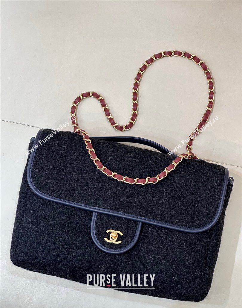 Chanel Wool Flap Bag with Top Handle Black 2025 AS5850 (yezi-251127001)