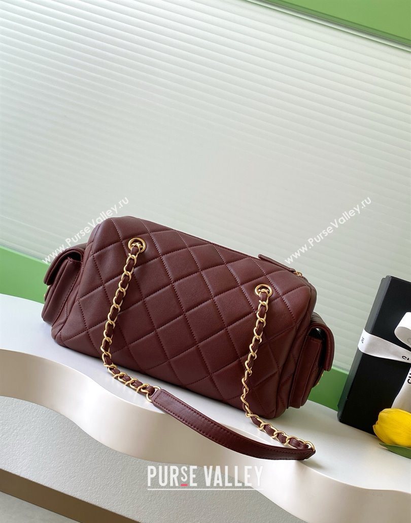 Chanel Calfskin Leather Bowling Bag Dark Burgundy 2025 AS5791 (yezi-251127019)