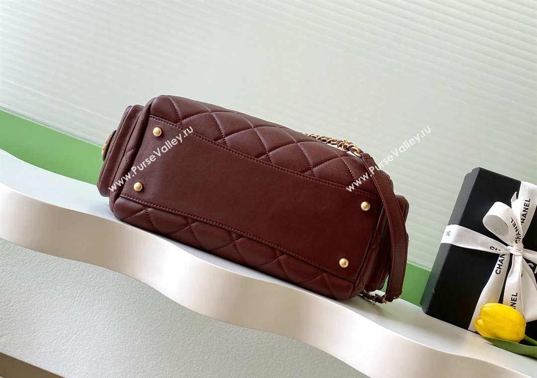 Chanel Calfskin Leather Bowling Bag Dark Burgundy 2025 AS5791 (yezi-251127019)