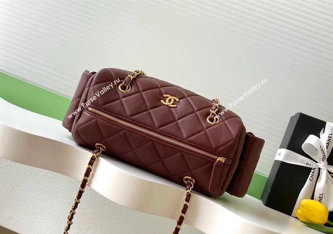 Chanel Calfskin Leather Bowling Bag Dark Burgundy 2025 AS5791 (yezi-251127019)
