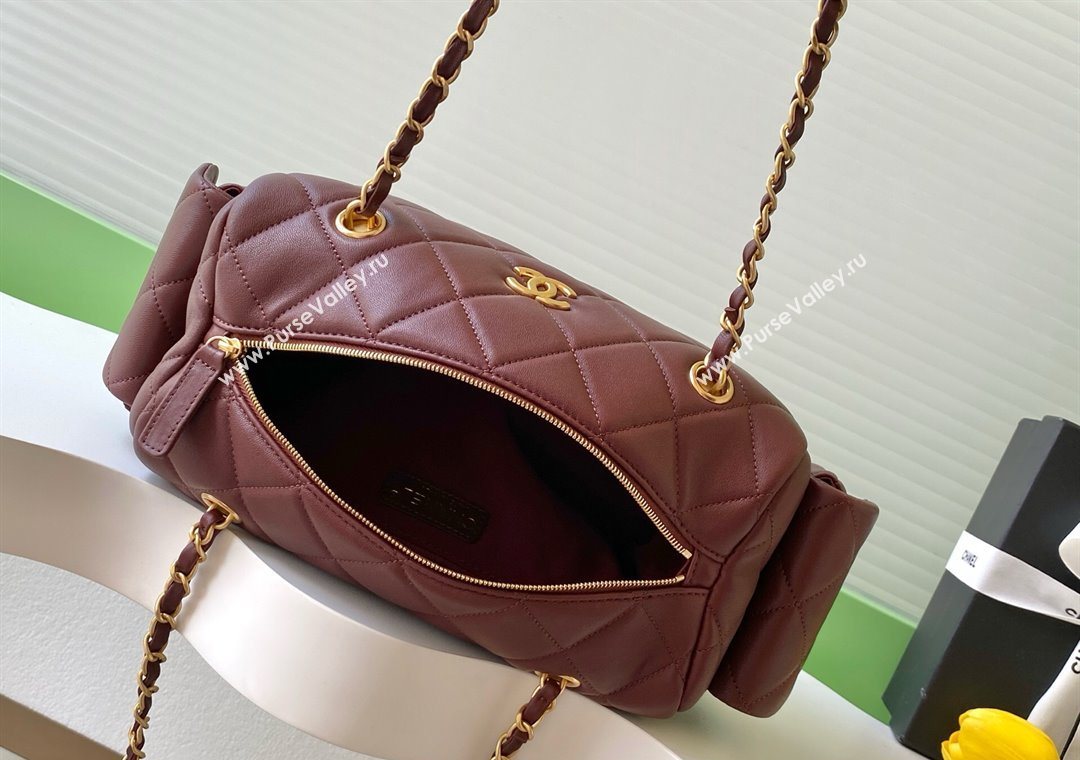 Chanel Calfskin Leather Bowling Bag Dark Burgundy 2025 AS5791 (yezi-251127019)
