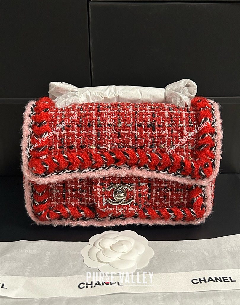 Chanel Tweed Small Flap Bag A01113 Red 2025 1127 (yezi-251127030)