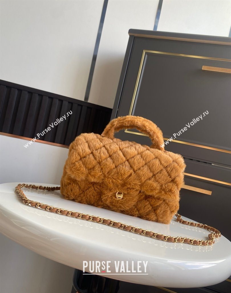 Chanel Rabbit Fur Mini Classic Handbag With Top Handle Brown 2025 AS2431 (yezi-251127127)