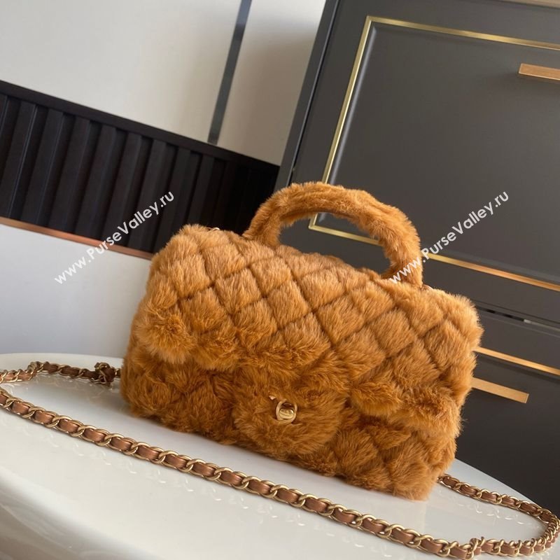 Chanel Rabbit Fur Mini Classic Handbag With Top Handle Brown 2025 AS2431 (yezi-251127127)
