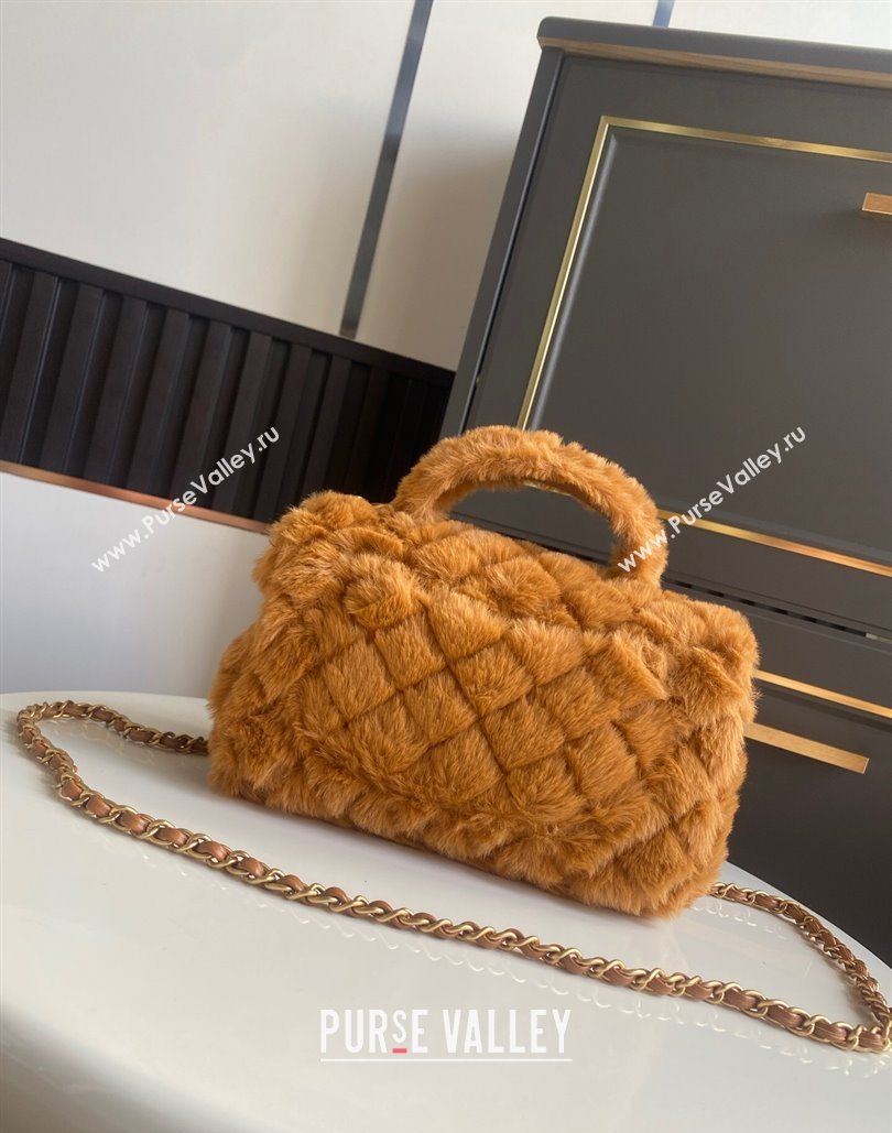 Chanel Rabbit Fur Mini Classic Handbag With Top Handle Brown 2025 AS2431 (yezi-251127127)