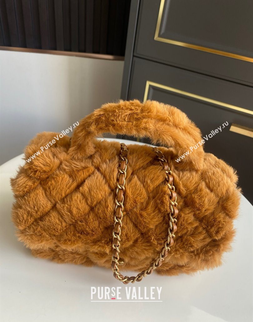Chanel Rabbit Fur Mini Classic Handbag With Top Handle Brown 2025 AS2431 (yezi-251127127)