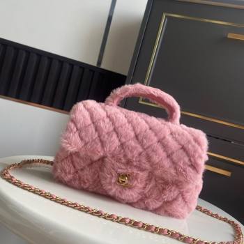 Chanel Rabbit Fur Mini Classic Handbag With Top Handle Pink 2025 AS2431 (yezi-251127128)