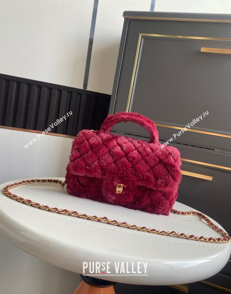 Chanel Rabbit Fur Mini Classic Handbag With Top Handle Red 2025 AS2431 (yezi-251127129)