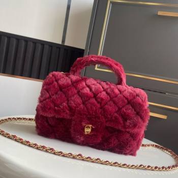 Chanel Rabbit Fur Mini Classic Handbag With Top Handle Red 2025 AS2431 (yezi-251127129)