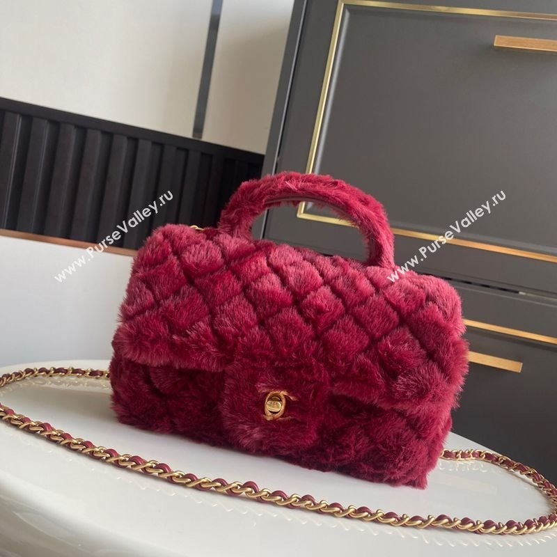 Chanel Rabbit Fur Mini Classic Handbag With Top Handle Red 2025 AS2431 (yezi-251127129)