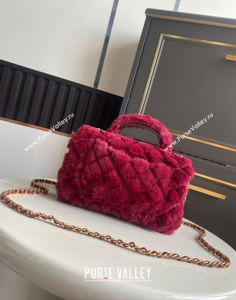 Chanel Rabbit Fur Mini Classic Handbag With Top Handle Red 2025 AS2431 (yezi-251127129)