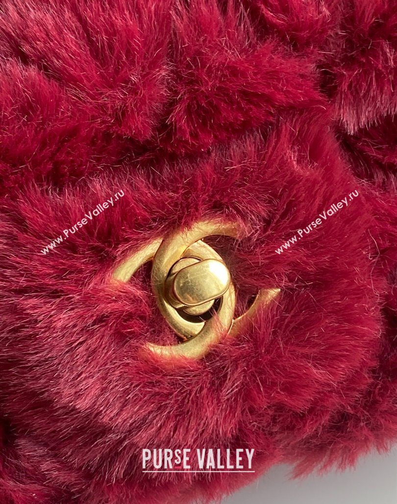 Chanel Rabbit Fur Mini Classic Handbag With Top Handle Red 2025 AS2431 (yezi-251127129)