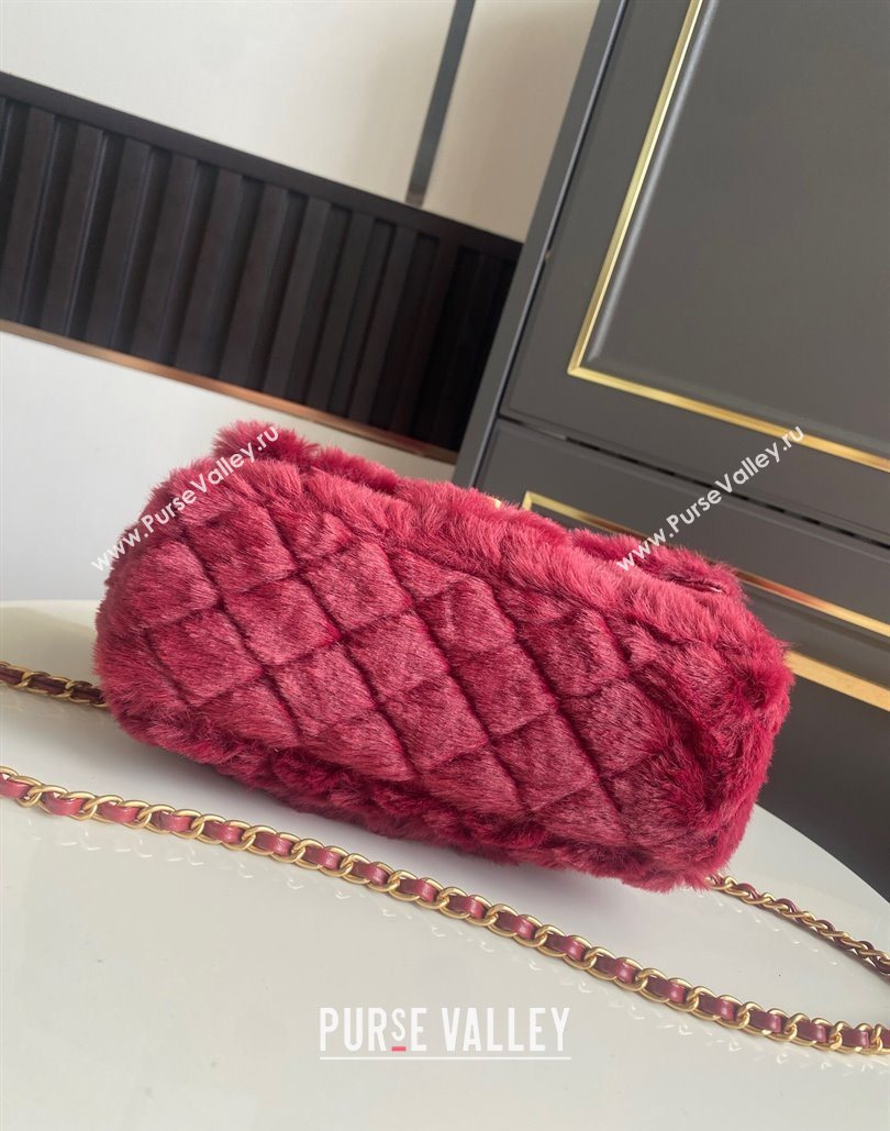 Chanel Rabbit Fur Mini Classic Handbag With Top Handle Red 2025 AS2431 (yezi-251127129)
