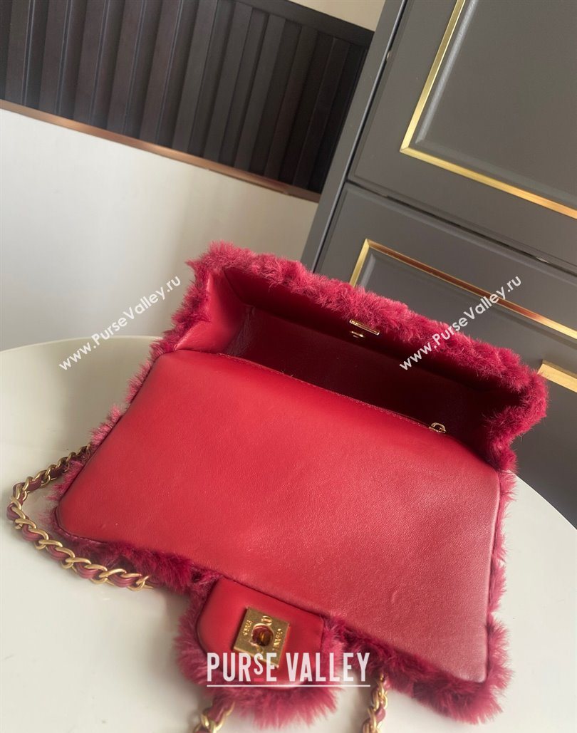 Chanel Rabbit Fur Mini Classic Handbag With Top Handle Red 2025 AS2431 (yezi-251127129)