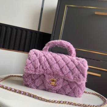 Chanel Rabbit Fur Mini Classic Handbag With Top Handle Purple 2025 AS2431 (yezi-251127130)