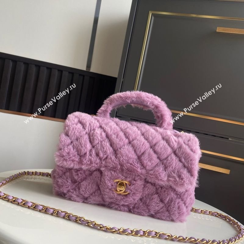 Chanel Rabbit Fur Mini Classic Handbag With Top Handle Purple 2025 AS2431 (yezi-251127130)