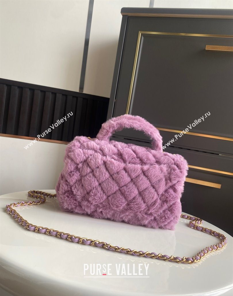 Chanel Rabbit Fur Mini Classic Handbag With Top Handle Purple 2025 AS2431 (yezi-251127130)