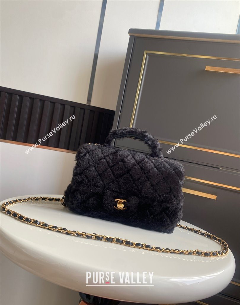 Chanel Rabbit Fur Mini Classic Handbag With Top Handle Black 2025 AS2431 (yezi-251127131)