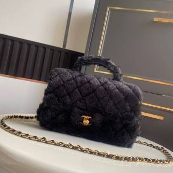 Chanel Rabbit Fur Mini Classic Handbag With Top Handle Black 2025 AS2431 (yezi-251127131)