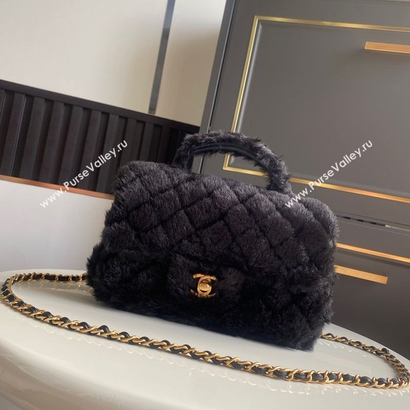 Chanel Rabbit Fur Mini Classic Handbag With Top Handle Black 2025 AS2431 (yezi-251127131)