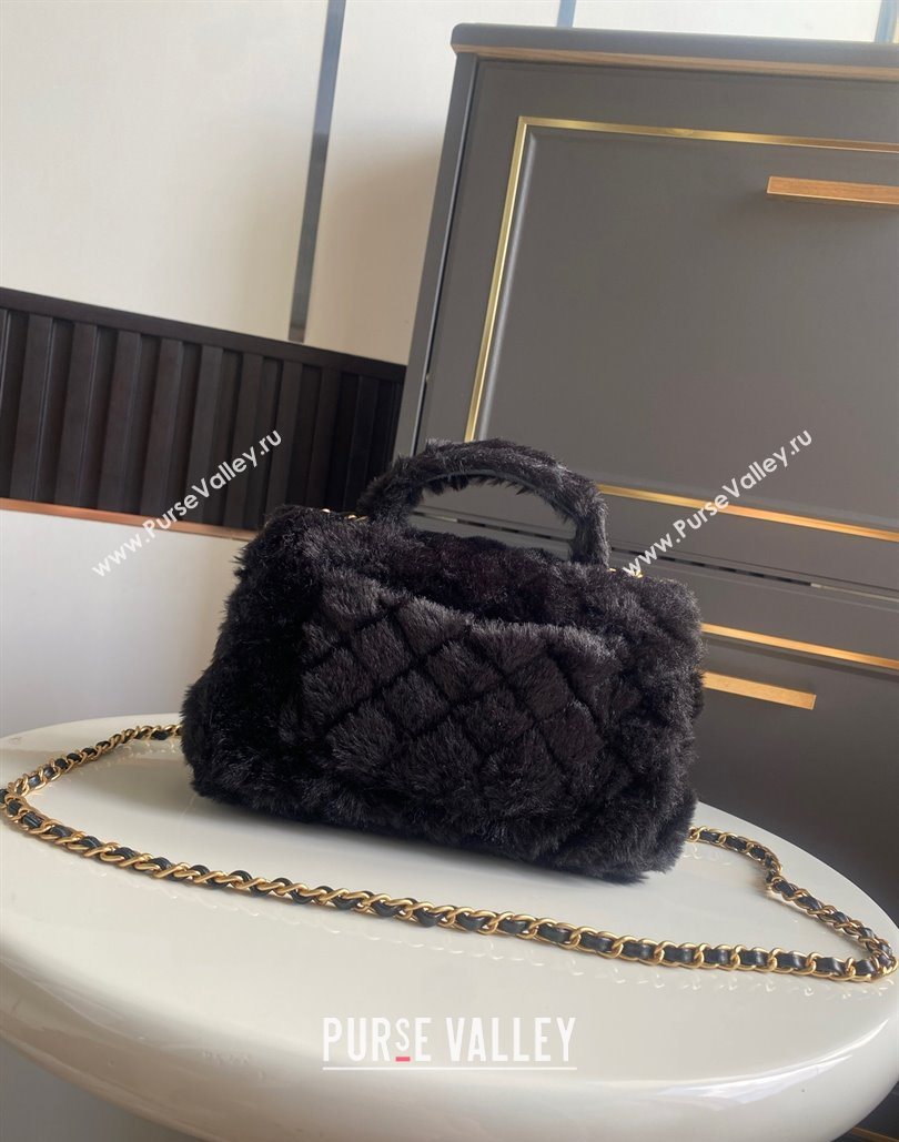 Chanel Rabbit Fur Mini Classic Handbag With Top Handle Black 2025 AS2431 (yezi-251127131)