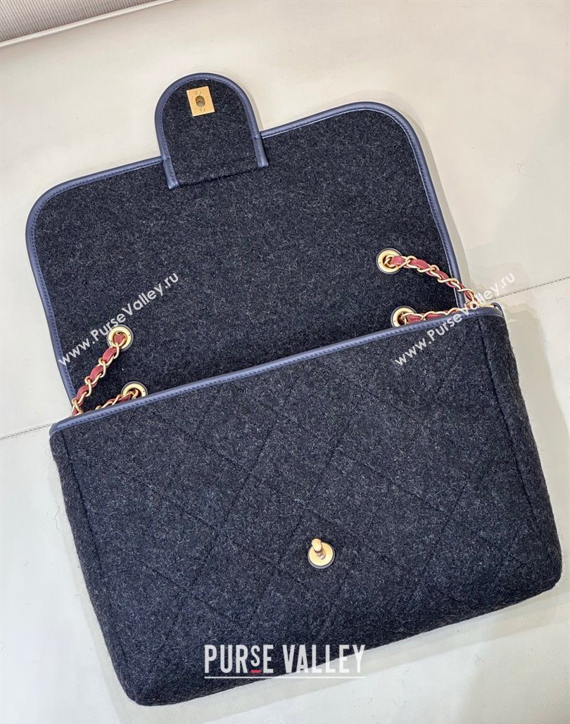 Chanel Wool Flap Bag with Top Handle Black 2025 AS5850 (yezi-251127001)