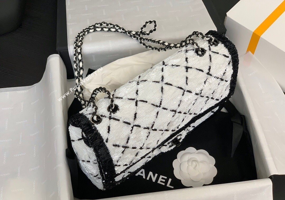 Chanel Sequins Large Flap Bag AS4063 Black/White 2025 (yezi-251127134)