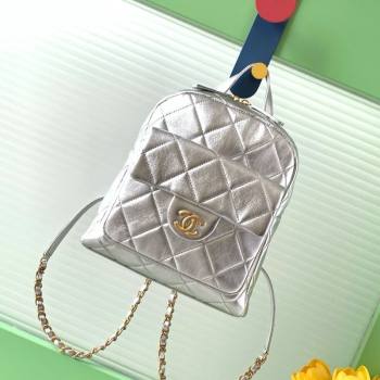 Chanel Calfskin Leather Backpack Bag Silver 2025 AS5793 (yezi-251127135)
