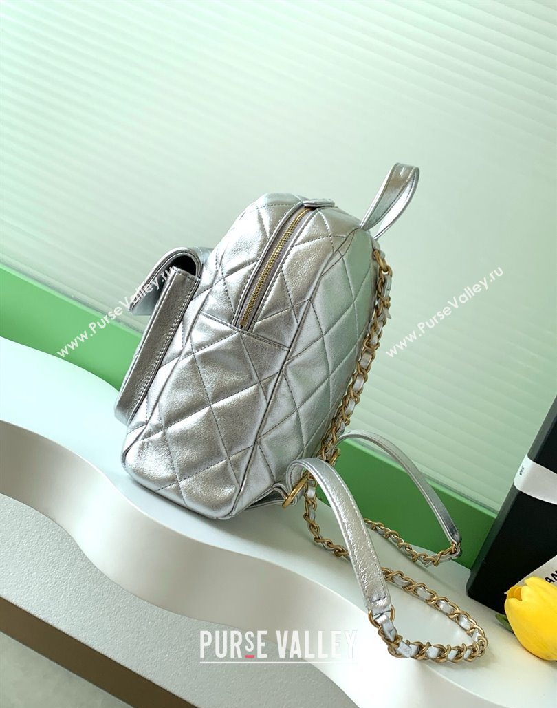 Chanel Calfskin Leather Backpack Bag Silver 2025 AS5793 (yezi-251127135)