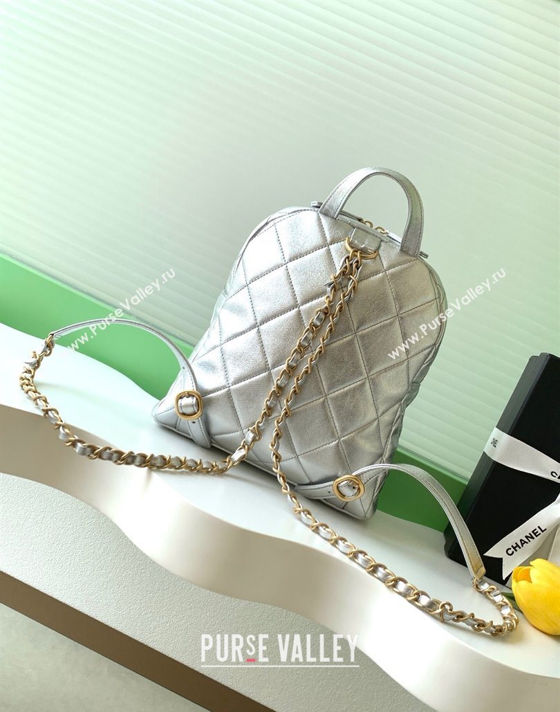 Chanel Calfskin Leather Backpack Bag Silver 2025 AS5793 (yezi-251127135)