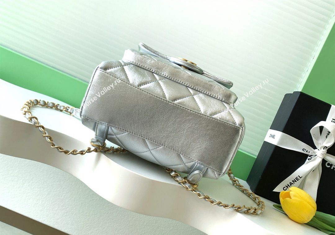 Chanel Calfskin Leather Backpack Bag Silver 2025 AS5793 (yezi-251127135)