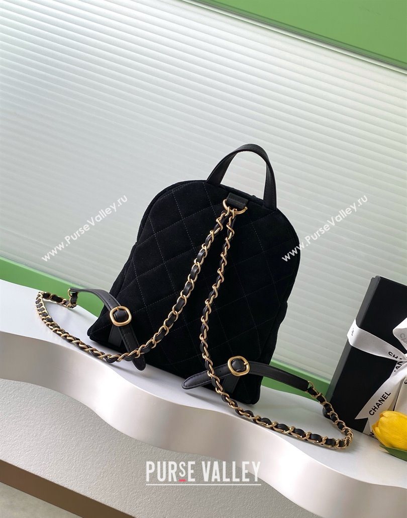Chanel Suede Backpack Bag Black 2025 AS5793 (yezi-251127137)