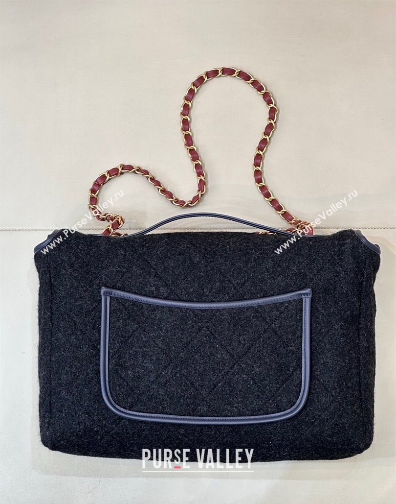 Chanel Wool Flap Bag with Top Handle Black 2025 AS5850 (yezi-251127001)