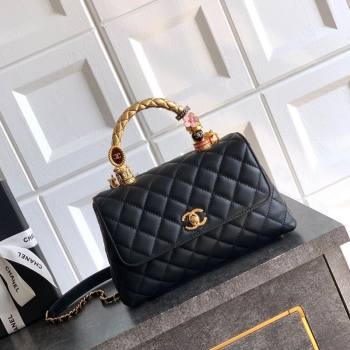 Chanel Calfskin Leather Small Flap Bag with Top Handle and Charm Black 2025 CH112701 (yezi-251127033)