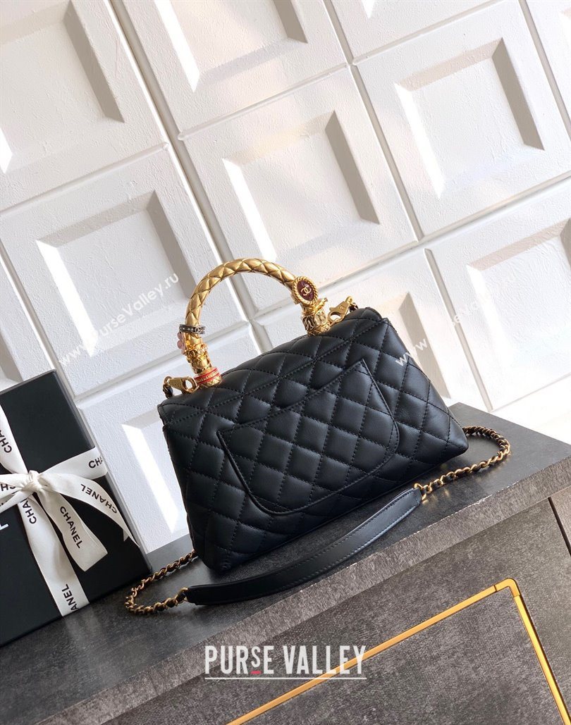 Chanel Calfskin Leather Small Flap Bag with Top Handle and Charm Black 2025 CH112701 (yezi-251127033)
