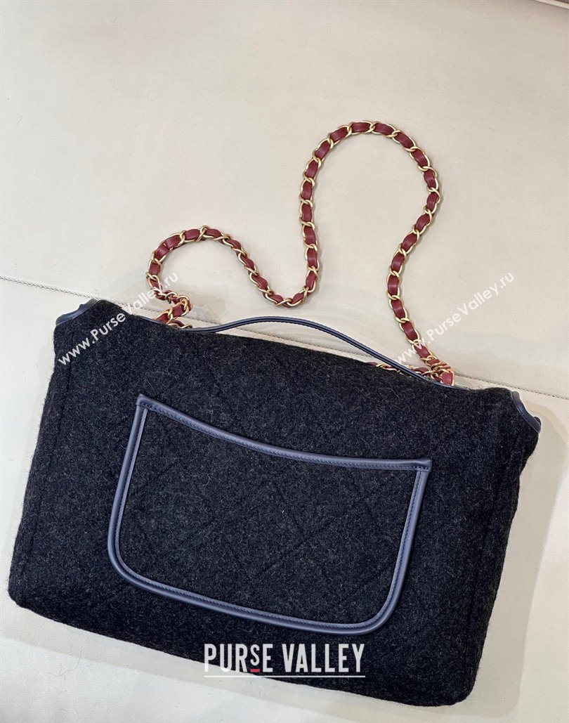 Chanel Wool Flap Bag with Top Handle Black 2025 AS5850 (yezi-251127001)