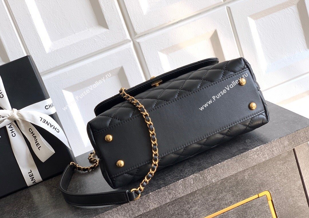 Chanel Calfskin Leather Small Flap Bag with Top Handle and Charm Black 2025 CH112701 (yezi-251127033)