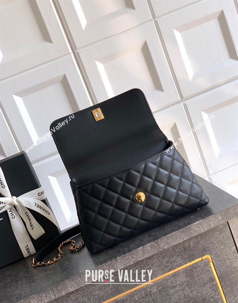 Chanel Calfskin Leather Small Flap Bag with Top Handle and Charm Black 2025 CH112701 (yezi-251127033)