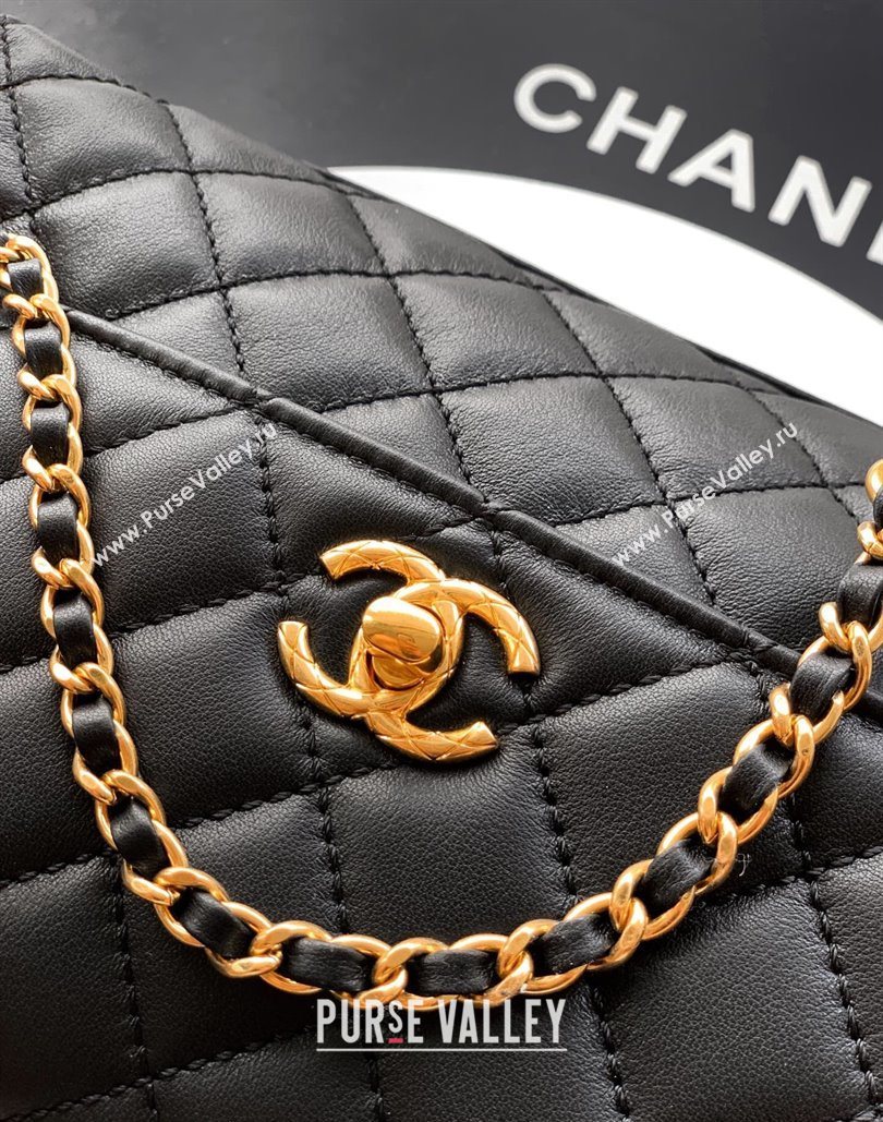 Chanel Calfskin Leather Small Flap Bag with Top Handle and Charm Black 2025 CH112701 (yezi-251127033)