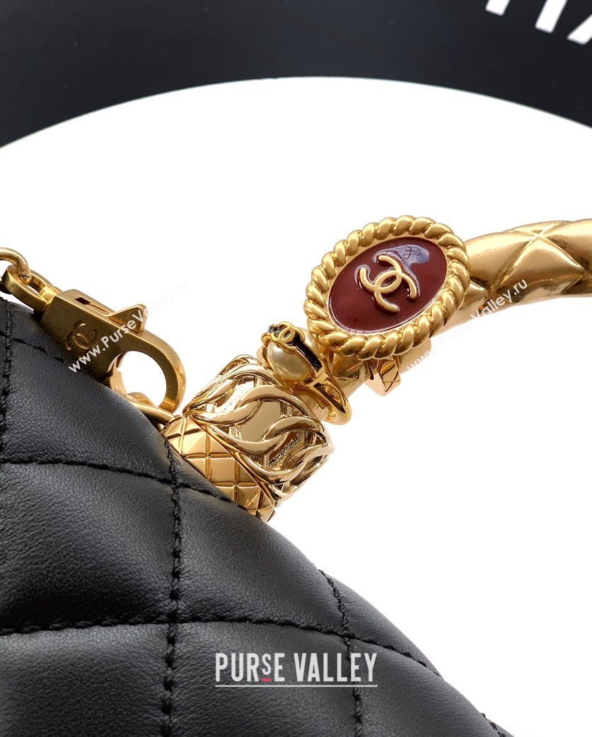 Chanel Calfskin Leather Small Flap Bag with Top Handle and Charm Black 2025 CH112701 (yezi-251127033)