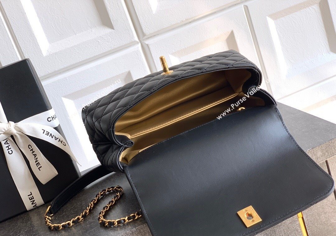 Chanel Calfskin Leather Small Flap Bag with Top Handle and Charm Black 2025 CH112701 (yezi-251127033)