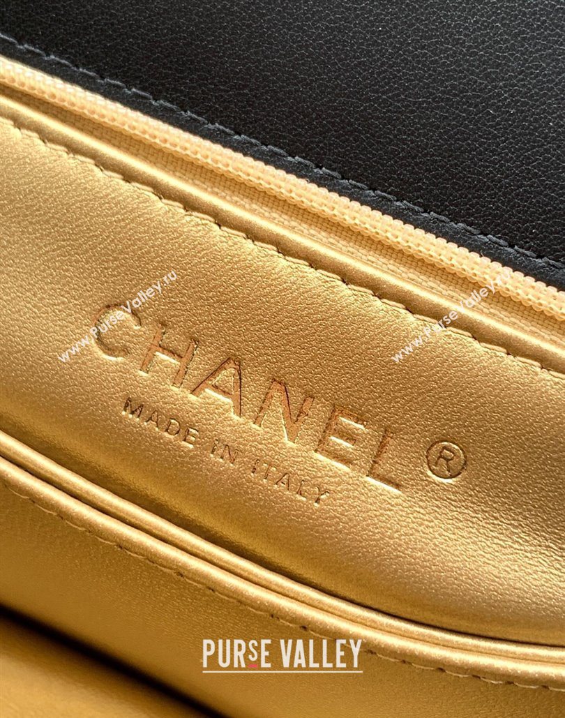 Chanel Calfskin Leather Small Flap Bag with Top Handle and Charm Black 2025 CH112701 (yezi-251127033)