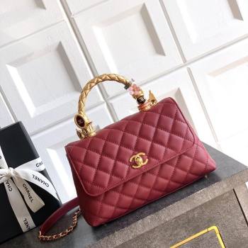 Chanel Calfskin Leather Small Flap Bag with Top Handle and Charm Burgundy 2025 CH112701 (yezi-251127034)