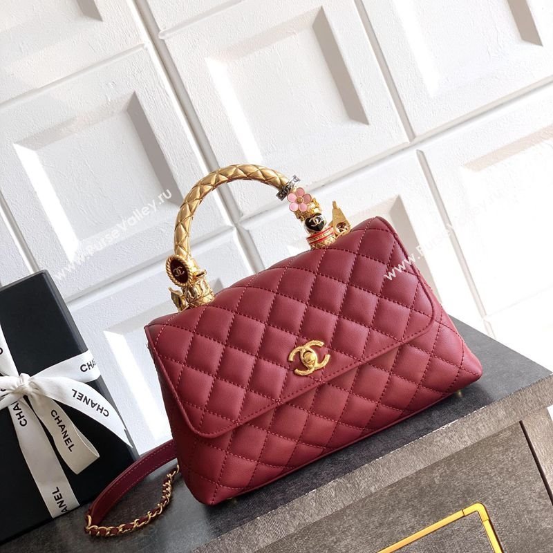 Chanel Calfskin Leather Small Flap Bag with Top Handle and Charm Burgundy 2025 CH112701 (yezi-251127034)