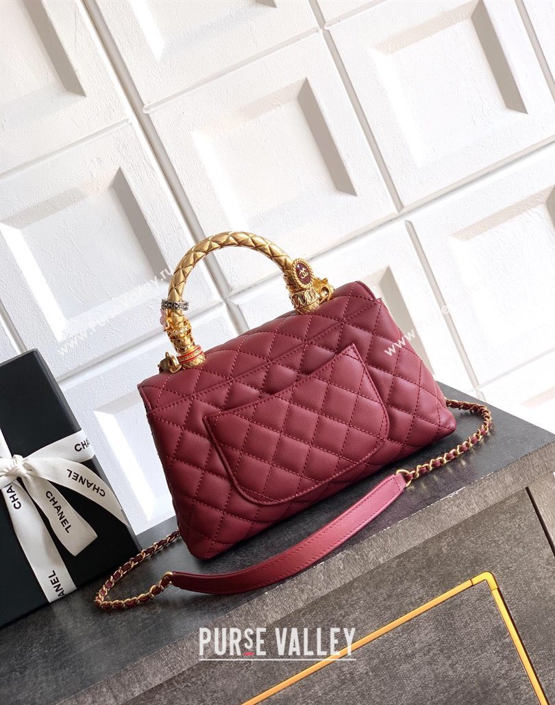 Chanel Calfskin Leather Small Flap Bag with Top Handle and Charm Burgundy 2025 CH112701 (yezi-251127034)